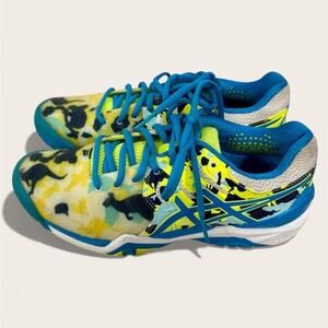 ASICS Gel Tennis Shoes Women Size 7 Australia Koala Kangaroo Print Blue Yellow